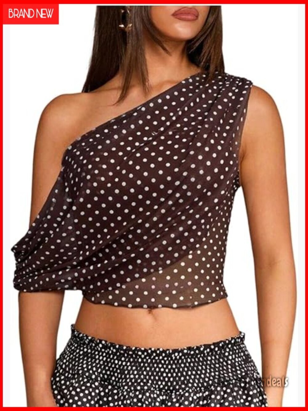 Y2K Polka Dot See Through Crop Tank Top Off Shoulder Summer Casual